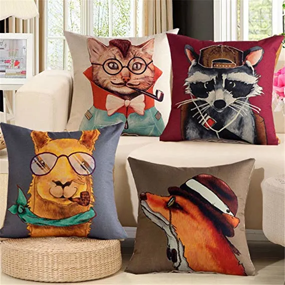 Geometrical Animal Design Digital Printing Pillow Covers Linen Fabric