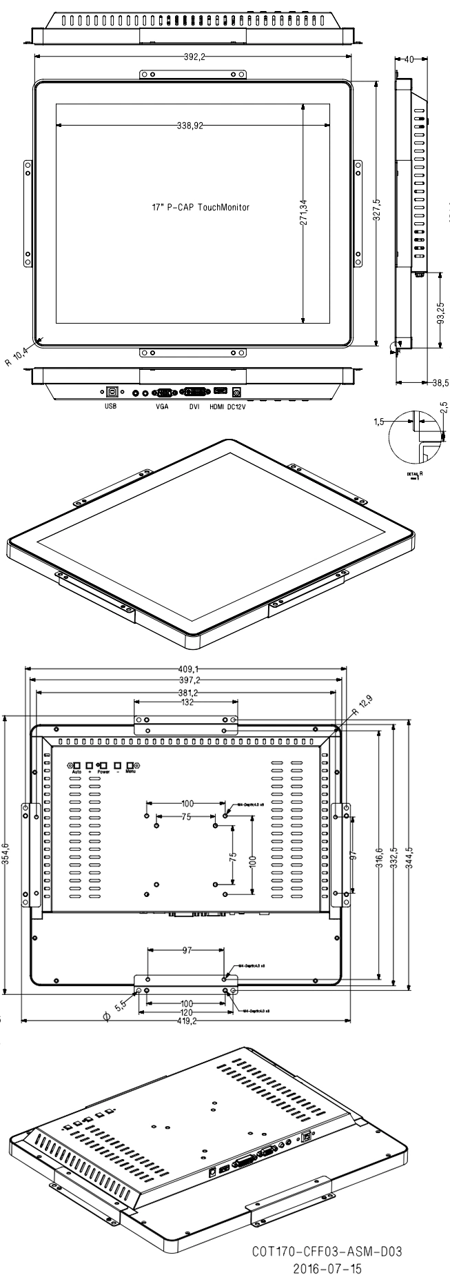 TFT LCD Panel 17'' Touch Screen Panel with Pcap Touch Screen