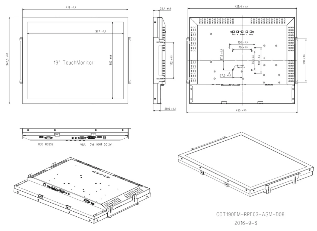 Touch Monitor LCD TFT 19inch Touchscreen China Manufacture Interactive USB VGA Openframe Display