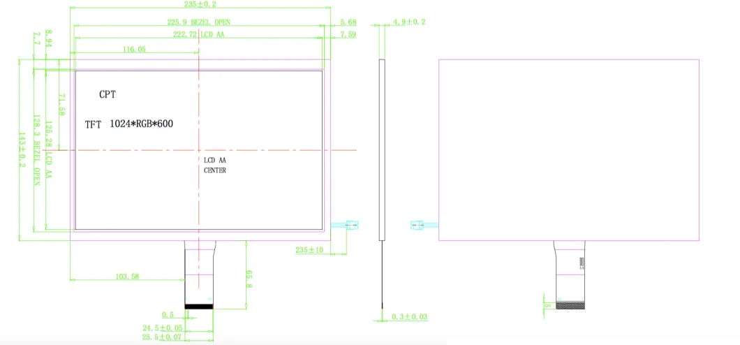 5.1mm Thickness RGB TFT LCD Panel, 10.1 Inch LCD Panel 1024 * 600 Resolution