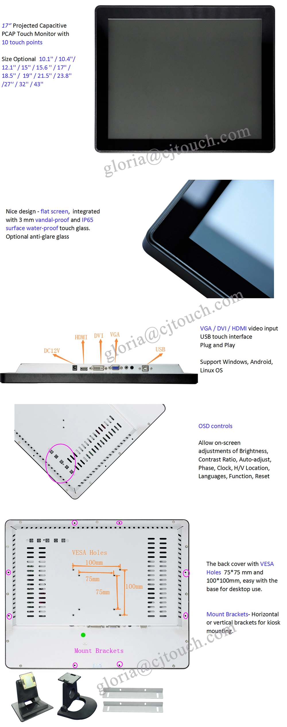 TFT LCD Panel 17'' Touch Screen Panel with Pcap Touch Screen