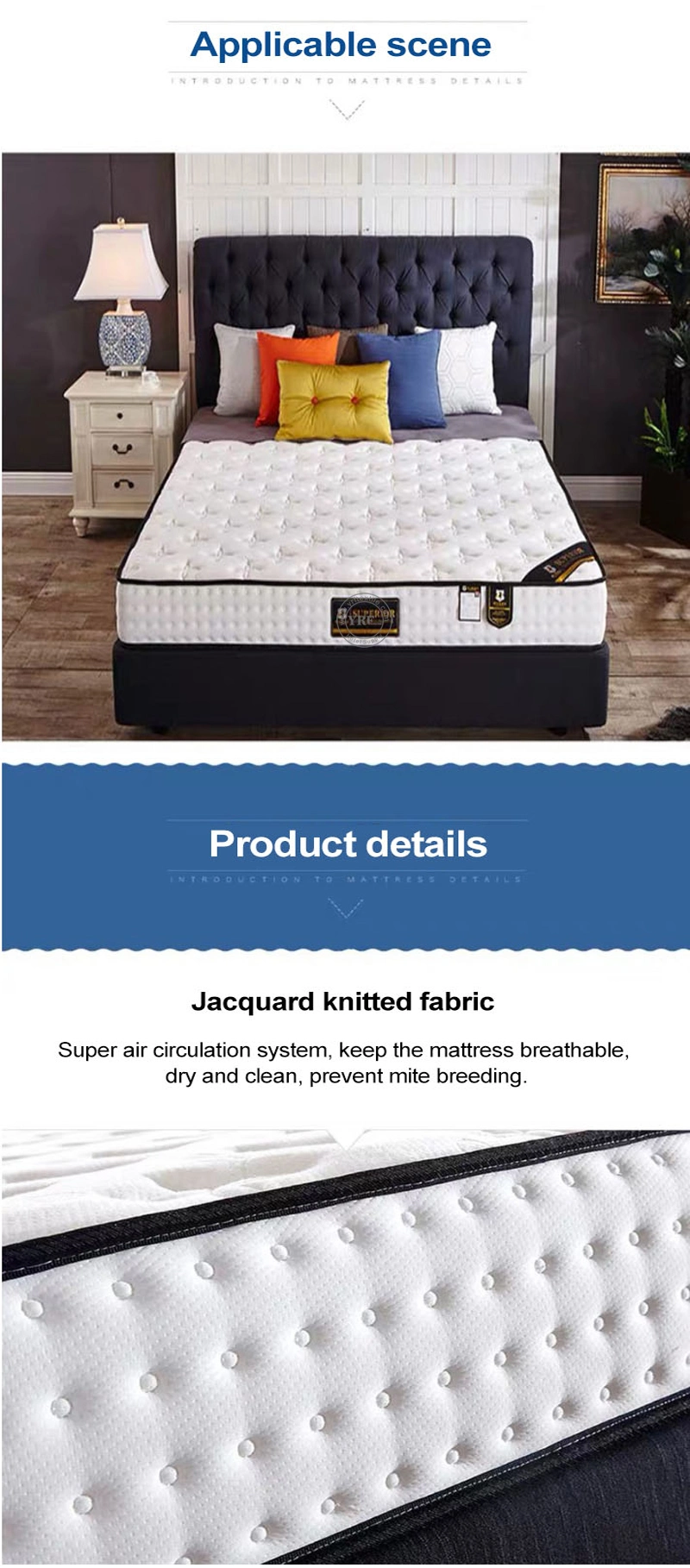 Modern Furniture for Double Bed Mattress Compressed Nine-Zone Spring Bag with Memory Foam