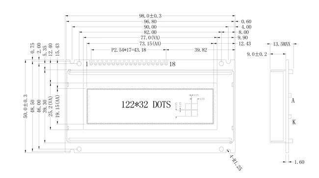 Graphic LCD 122X32 Stn 122X32 Dots Graphic LCD Display