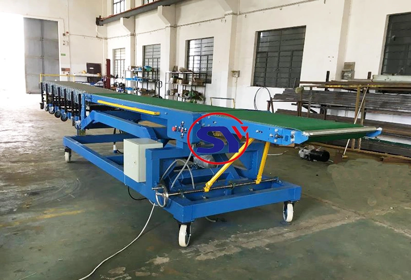 Warehouse Cargo Discharge Climbing Belt Conveyor Line Combined with Telescopic Roller Conveyor