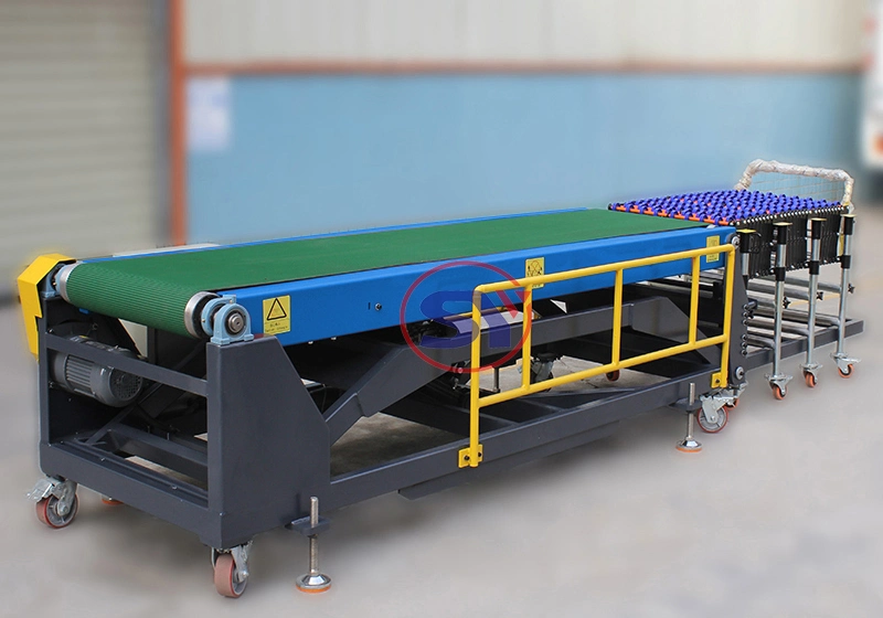 Warehouse Cargo Discharge Climbing Belt Conveyor Line Combined with Telescopic Roller Conveyor