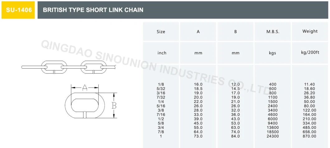 Galvanized British Type Short Link Commercial Welded Link Chain