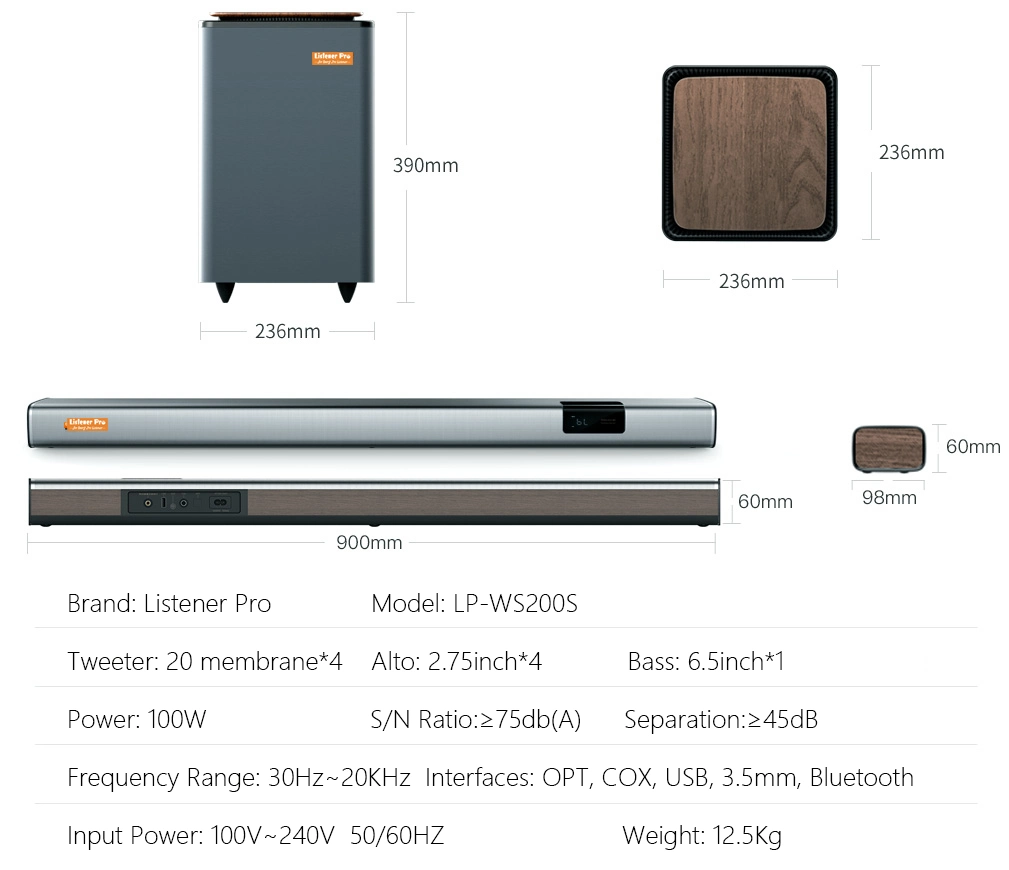 Wireless Bluetooth Soundbar System for Home Theater /Home Cinema / Home TV