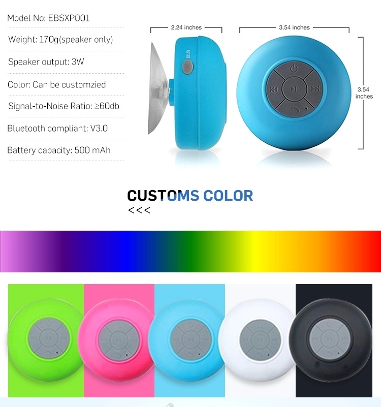 Wholesale Price Ipx4 Waterproof Sucker Shower Bluetooth Speaker Portable Mobile Phone Wireless Mini Speaker (BTS06)