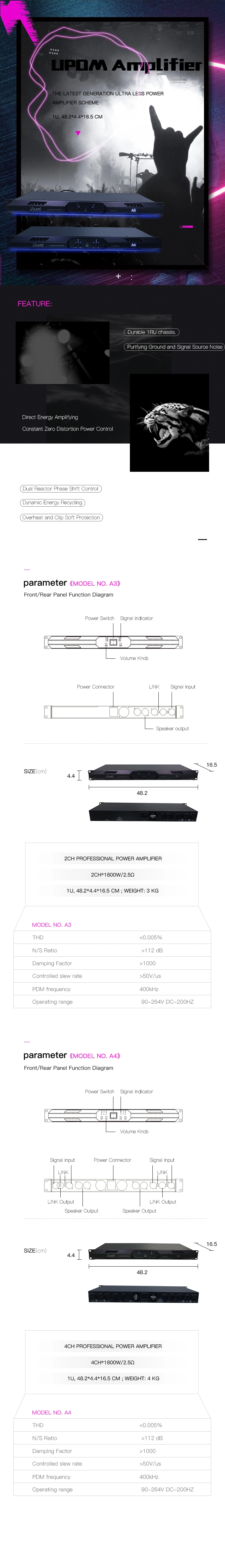 3600W High Power Amplifier 1u Class D Professional Power Amplifier