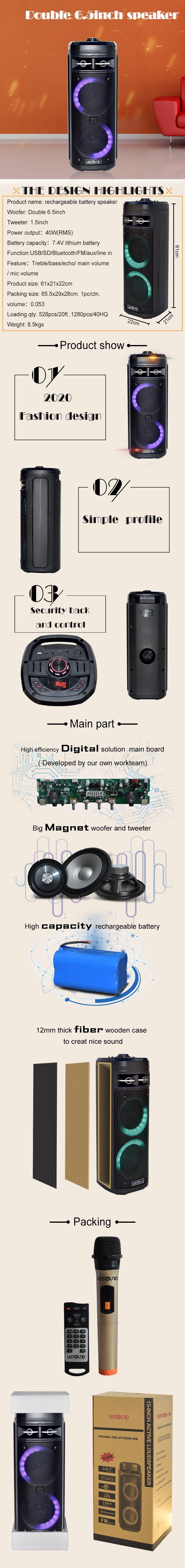 Outdoor Portable Double 6.5 Inch Bluetooth Speaker Trolley Amplifier Speaker