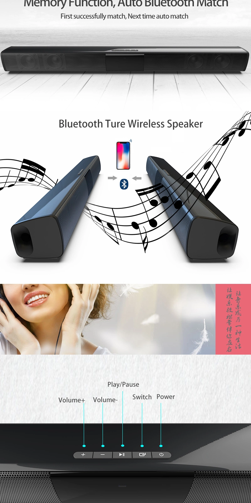 Wireless Stereo Bluetooth Speaker with Double Microphones for Home Theater Karaoke Speaker System