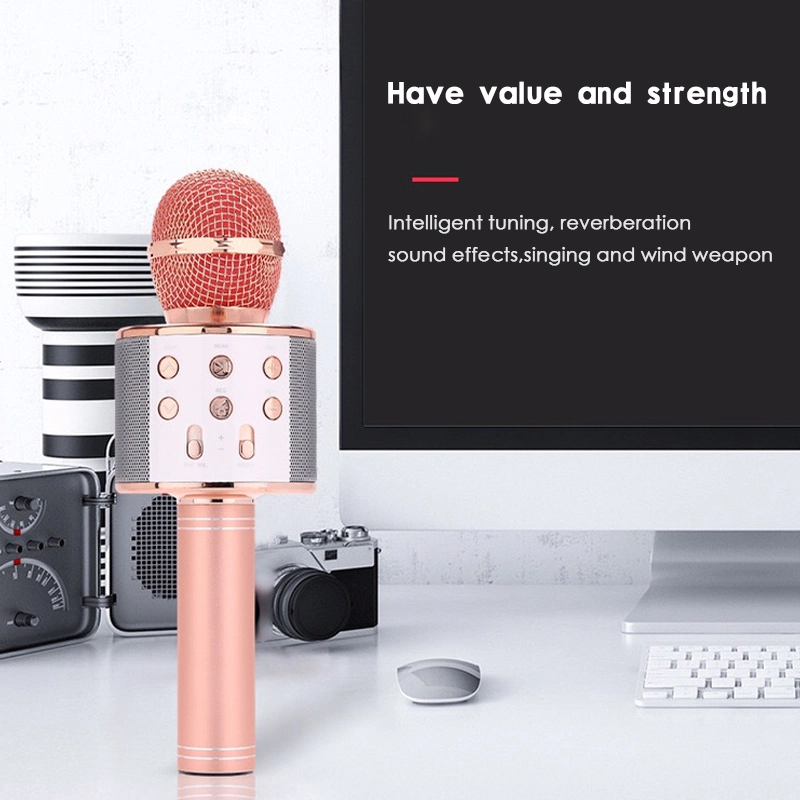 Electroplated Color Portable Bluetooth Karaoke Microphone Home KTV Handheld Recording Wireless Professional Microphone Speaker