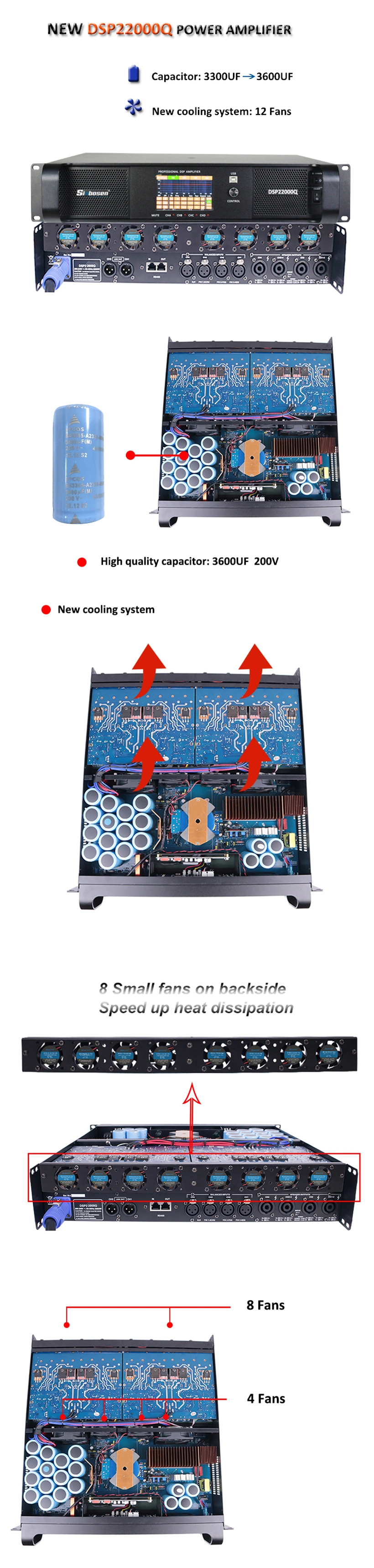 Sound Box Amplifier Professional Karaoke Amplifier 4 Channel DSP22000q DSP Amplifier