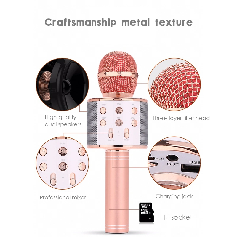 Electroplated Color Portable Bluetooth Karaoke Microphone Home KTV Handheld Recording Wireless Professional Microphone Speaker