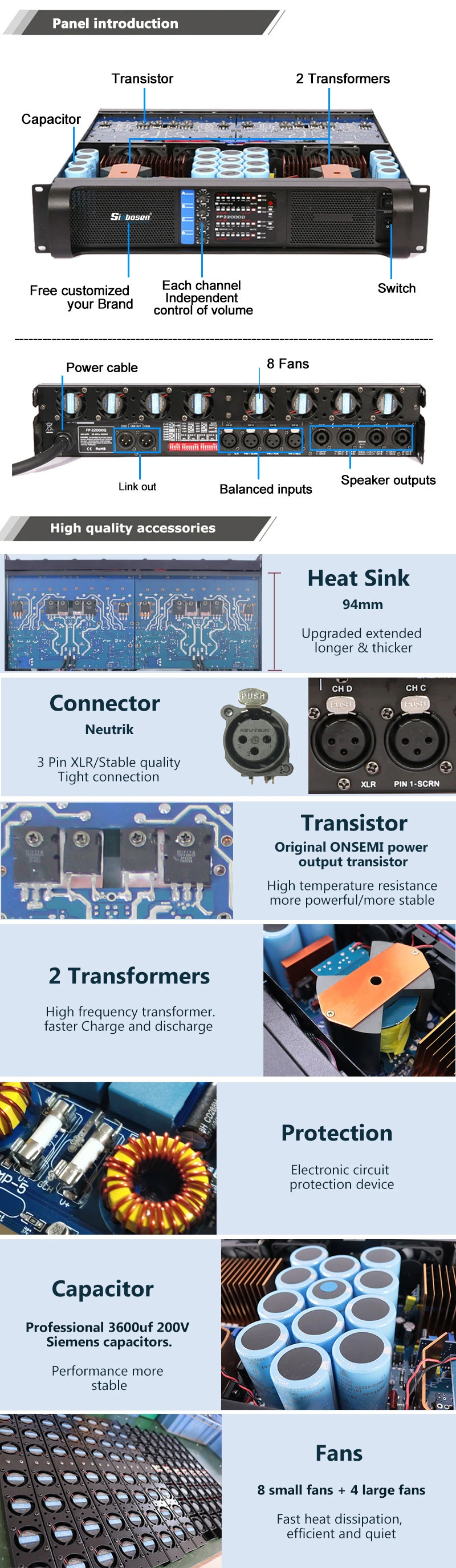 Audio Amplifier Price Fp22000q Professional 5000W Audio Power Amplifier