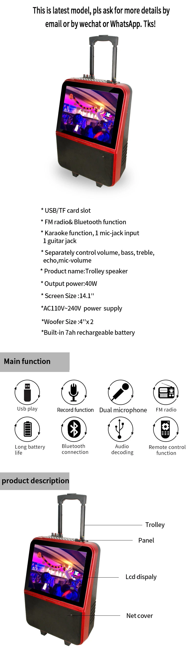 Leisound Factory Price High Power Amplifier Sound Box Wireless Mic Karaoke Bluetooth Trolley Video Speakers