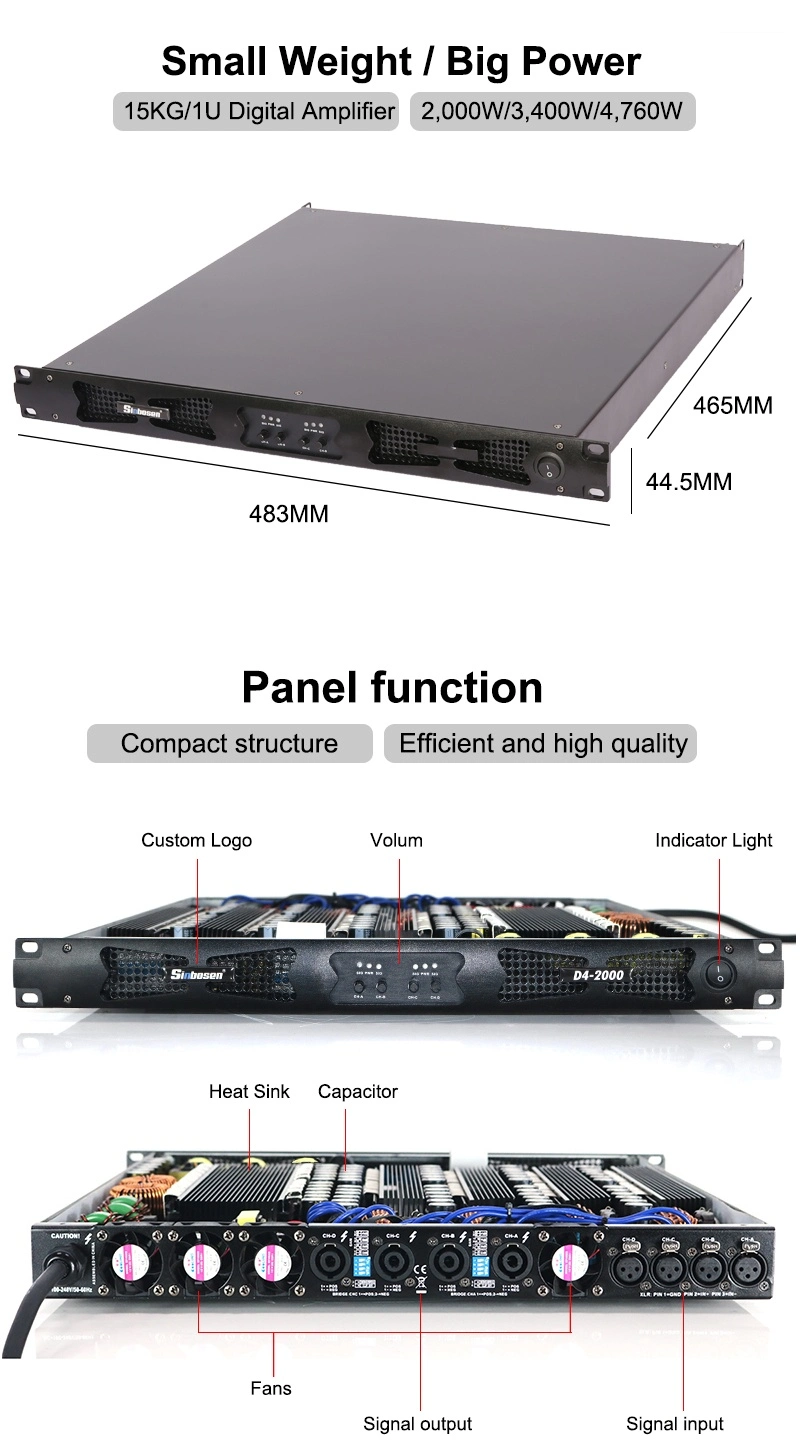 Sinbosen Professional D4-2000 4 Channels 4670W Professional Digital Karaoke Mixer Power Amplifier