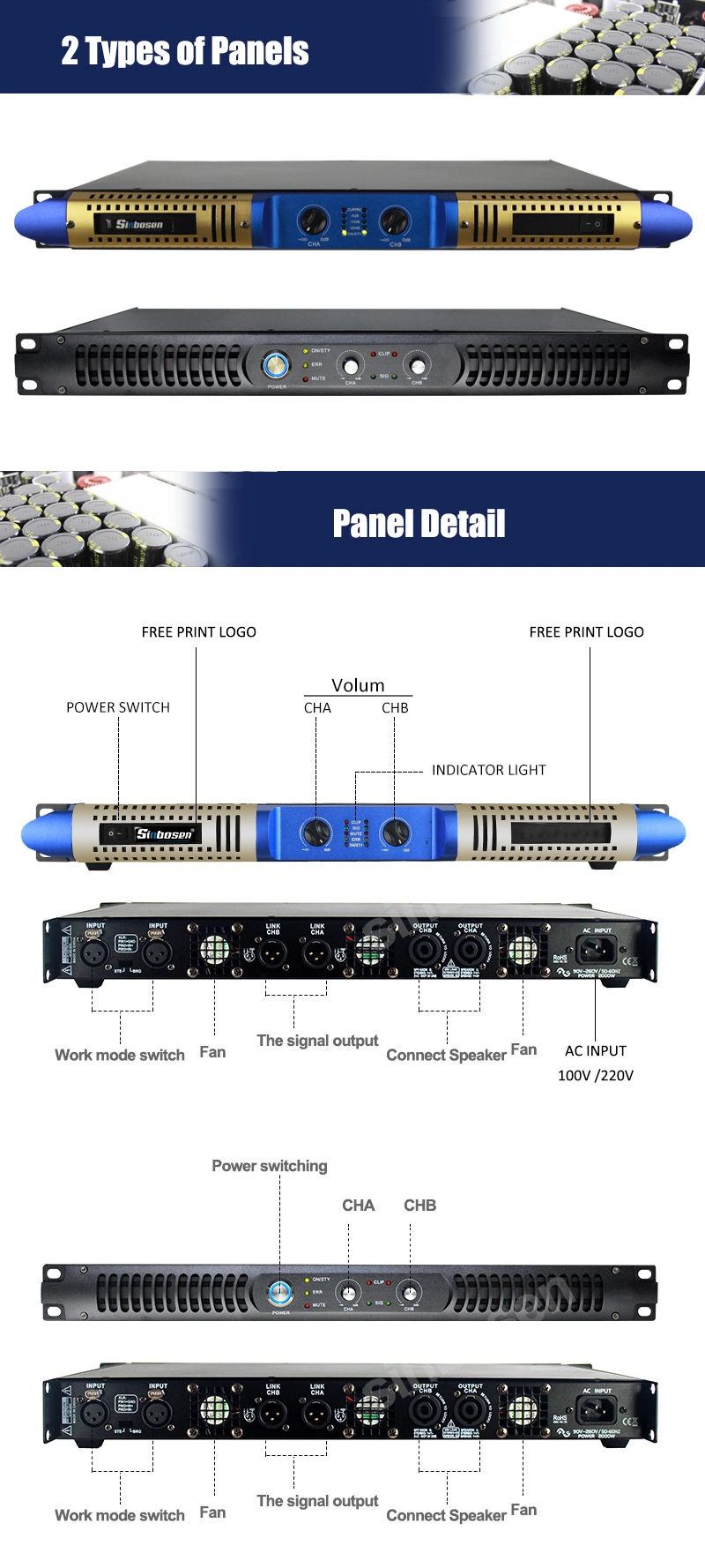 Power Mixer Amplifier System H-1700 Amplifier 2800 Watts Professional Power Digital Amplifier