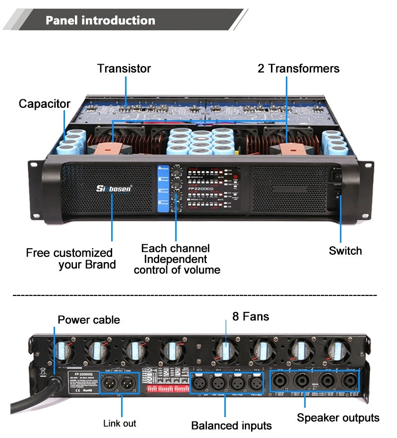 Multi-Panel Power Amplifier Fp22000q 4 Channel Power Amplifier 10000 Watt Professional Power Amplifier