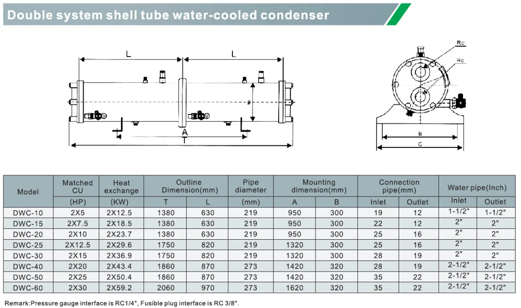 Sea Water Condenser, Shell Tube Heat Exchanger for Refrigeration