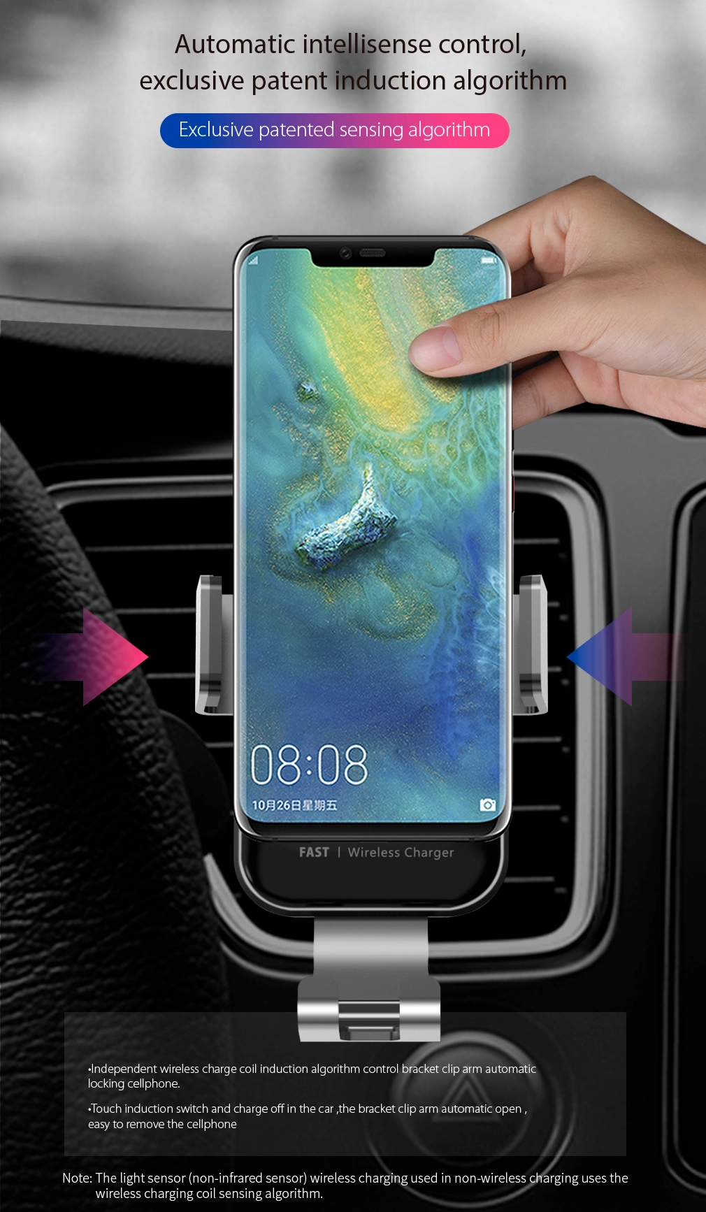 Wireless Charger Car for Phone, Wireless Car Charger iPhone 11 PRO Max, 15W Max Wireless Car Charger Mount Auto Clamping