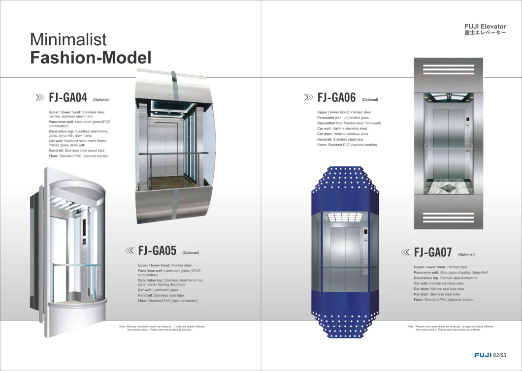 FUJI Elevator 450kg-1600kg Mr Round Sightseeing Panoramic Glass Elevator Lift