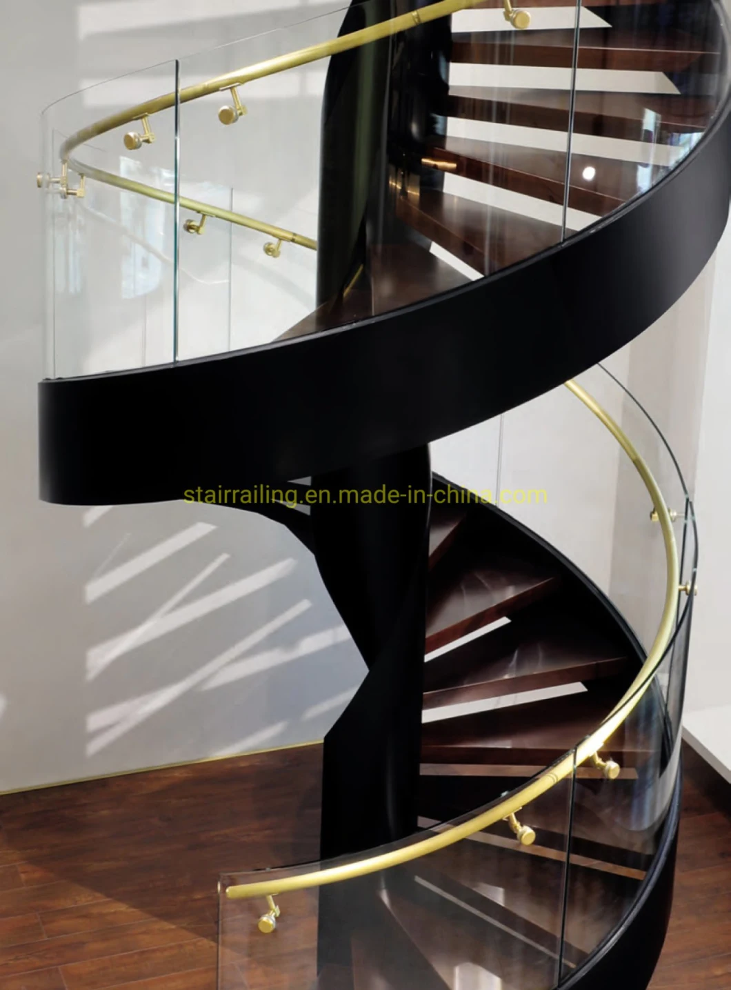 Modern Customized Spiral or Straight Shape Steel Staircase with Glass Railing and LED Illumination