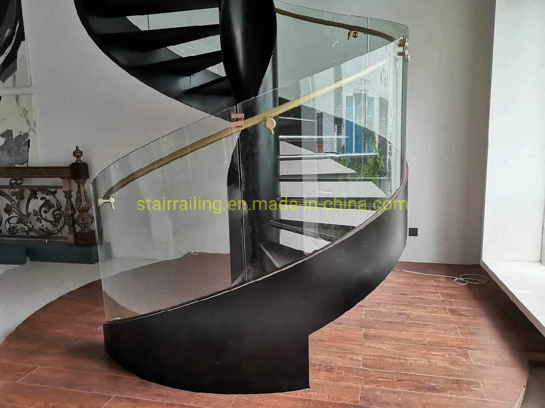 Modern Customized Spiral or Straight Shape Steel Staircase with Glass Railing and LED Illumination