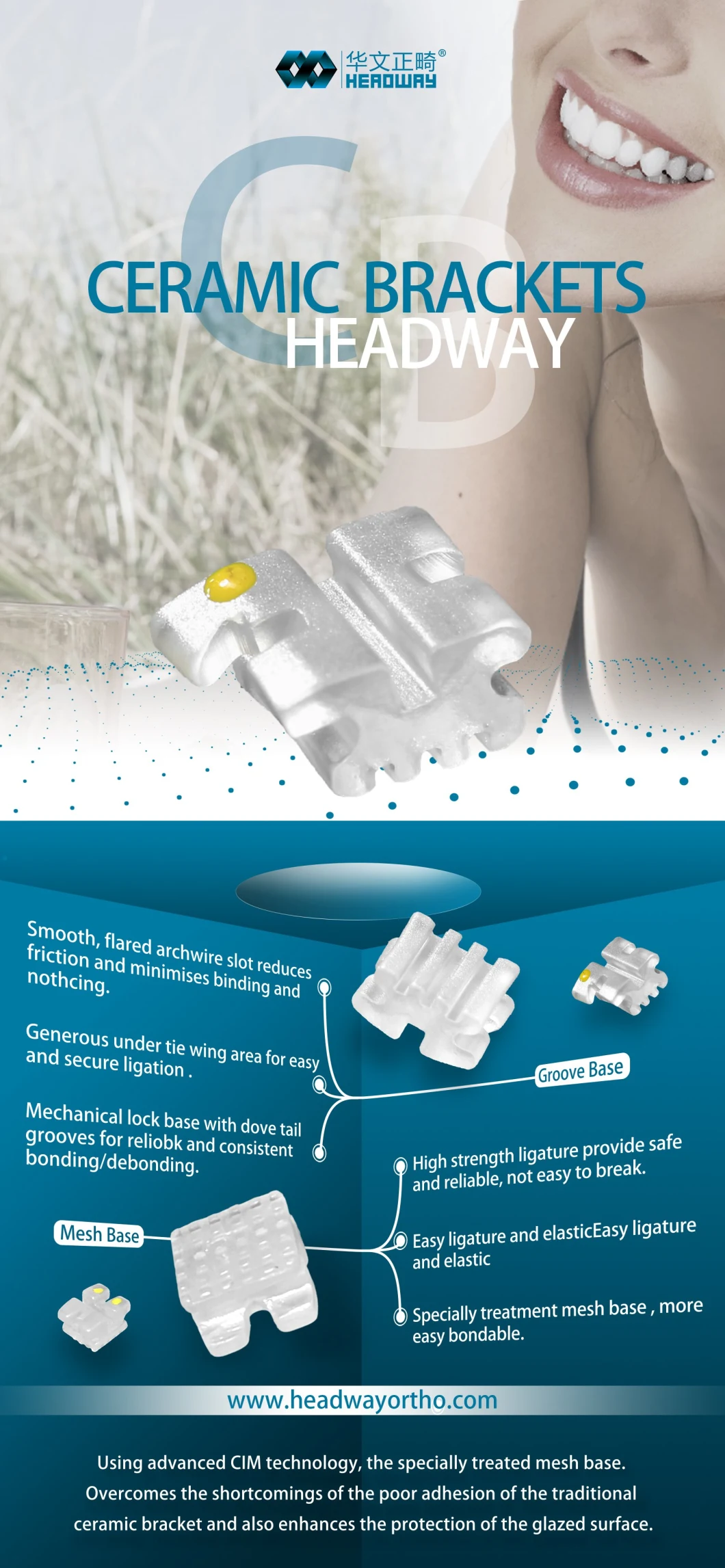 New Dental Orthodontic Bracket, Headway Ceramic Orthodontic Bracket