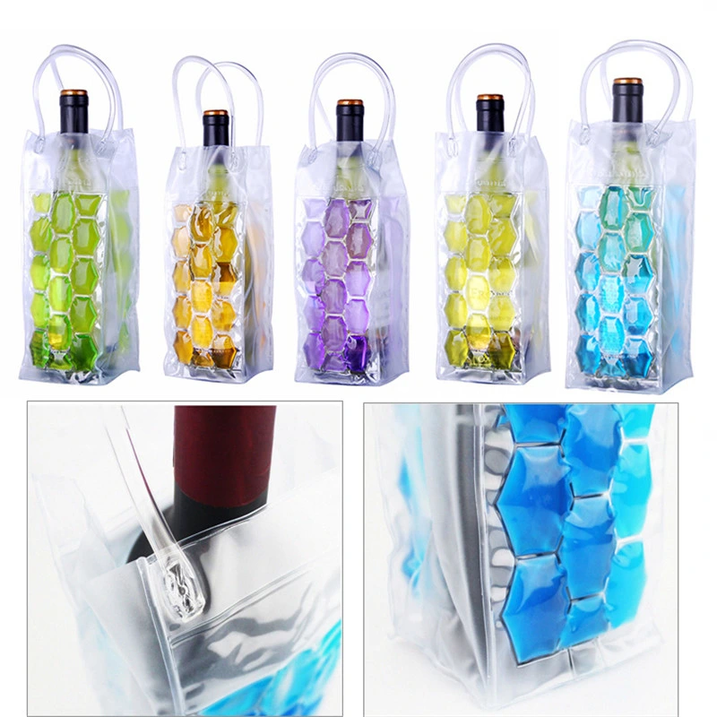 Customized Transparent PVC Ice Cooler Bags Wine Bottle Freezer Bags