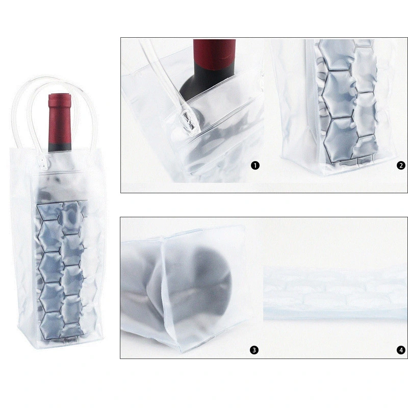 Customized Transparent PVC Ice Cooler Bags Wine Bottle Freezer Bags