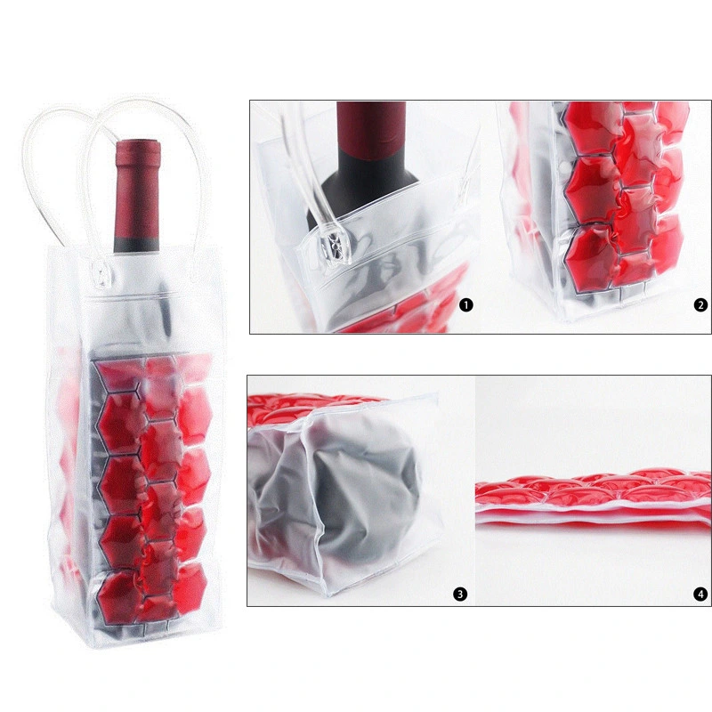 Customized Transparent PVC Ice Cooler Bags Wine Bottle Freezer Bags