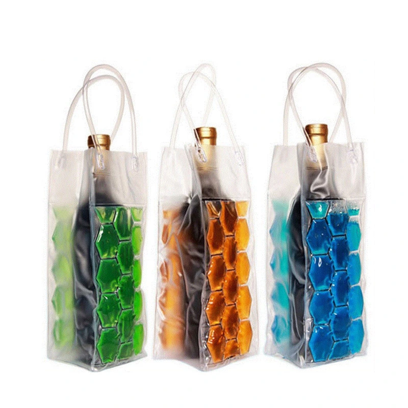 Customized Transparent PVC Ice Cooler Bags Wine Bottle Freezer Bags