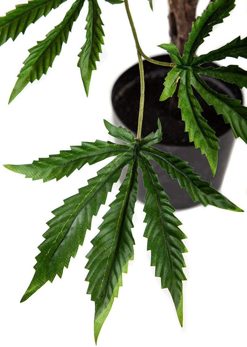 Home Garden Decorative Artificial Weed Plant/ Cannabis Plant with Plastic Pot