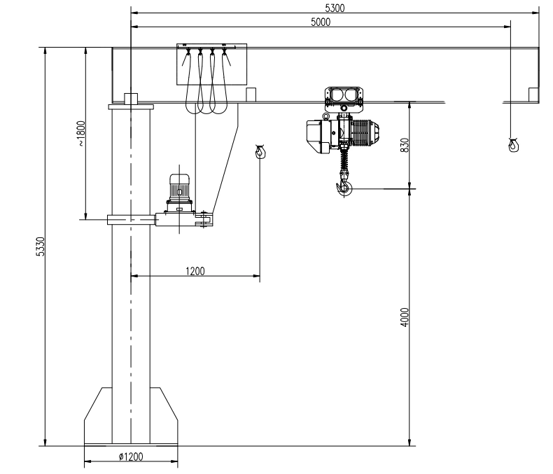 500kg 1ton 90 Degree Electric Rotation Wall Wall Mounted Jib Crane with Wire Rope Hoist