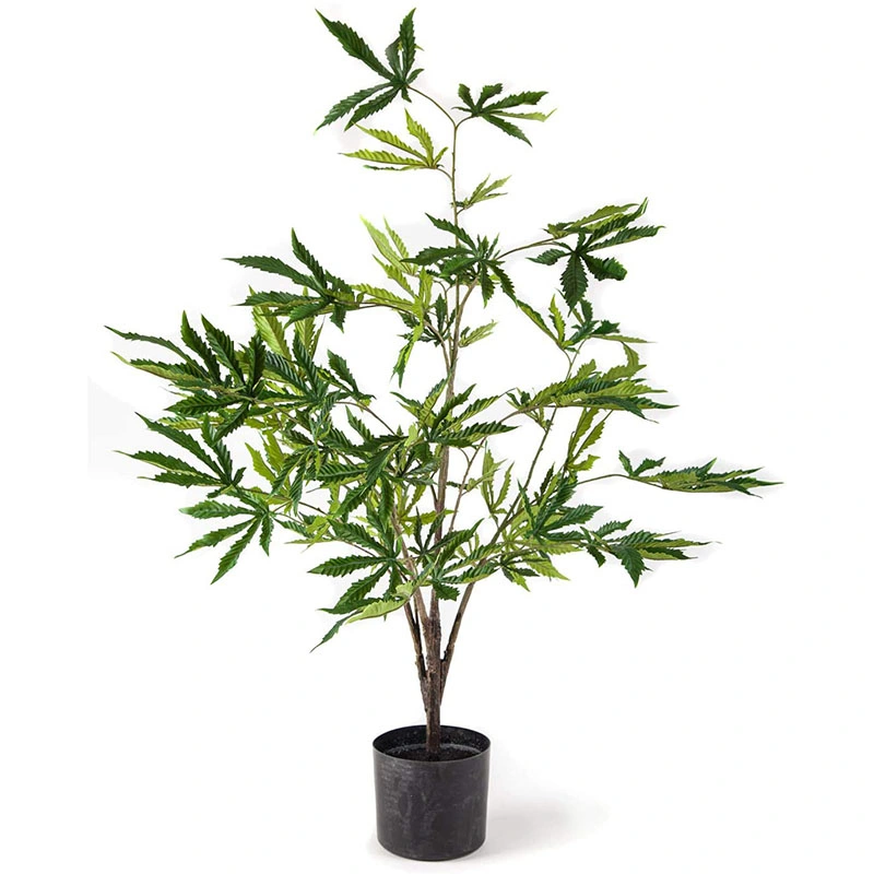 Home Garden Decorative Artificial Weed Plant/ Cannabis Plant with Plastic Pot