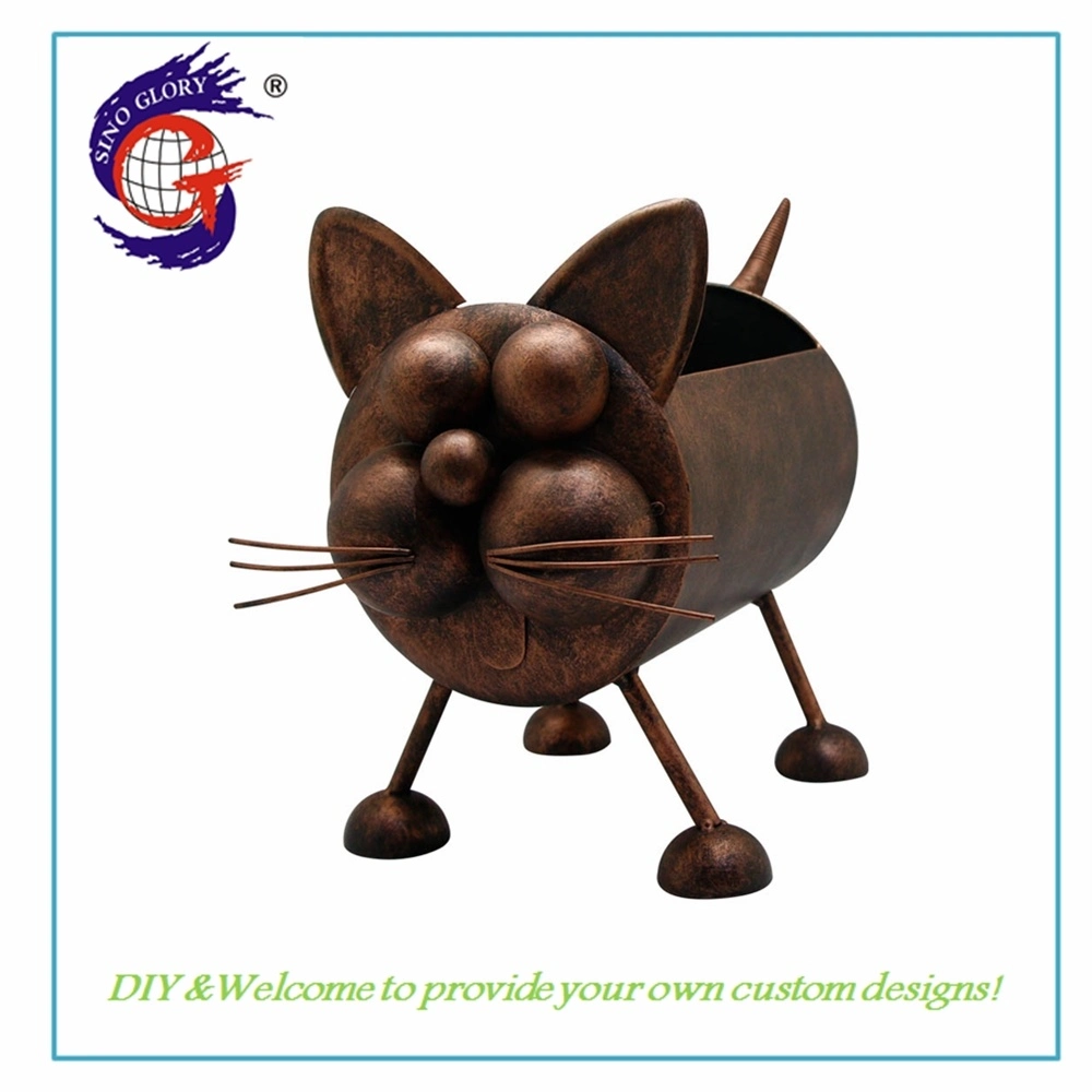 Antique Copper Metal Cat Flower Pot Shape Plant Pot for Yard Decor