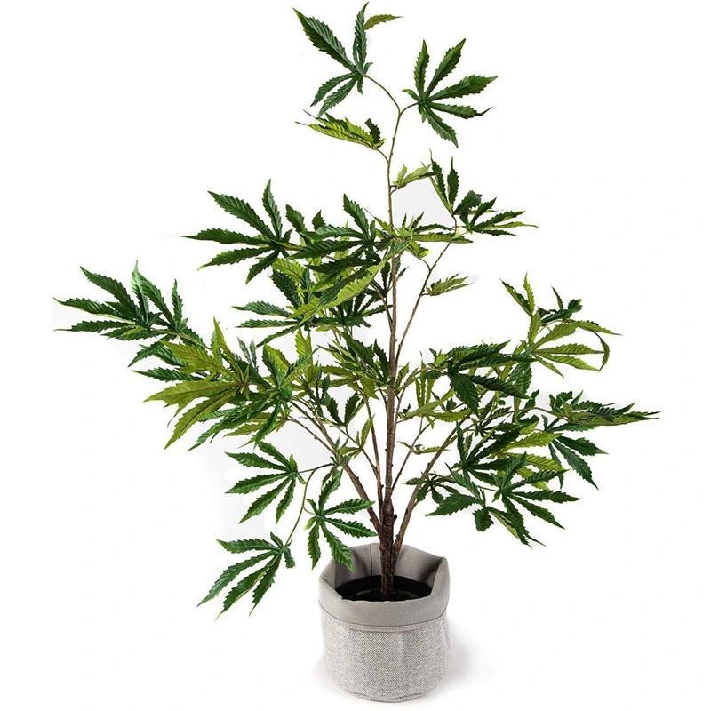 Home Garden Decorative Artificial Weed Plant/ Cannabis Plant with Plastic Pot