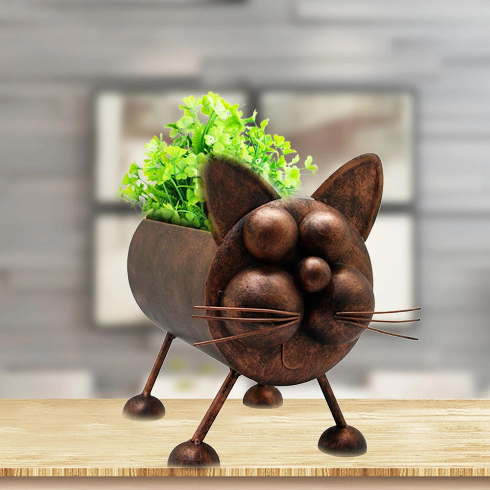 Antique Copper Metal Cat Flower Pot Shape Plant Pot for Yard Decor