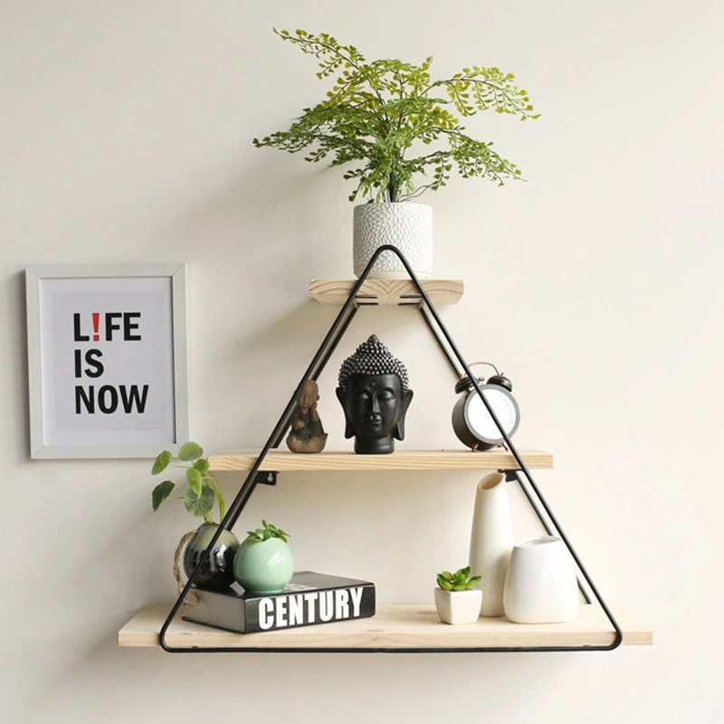 Wrought Iron Triangle Shelf Bedroom Creative Wall Hanging Decorative Shelf 0587