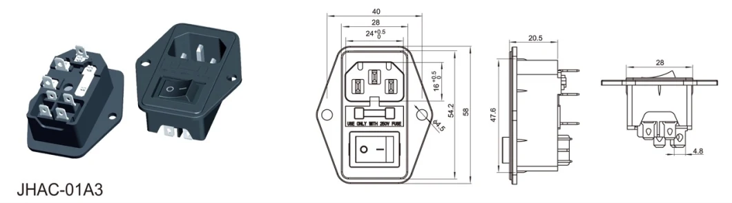 10A 250V AC 3 Pins Retractable Power AC Sockets Electrical AC Power Socket with Switch Hole