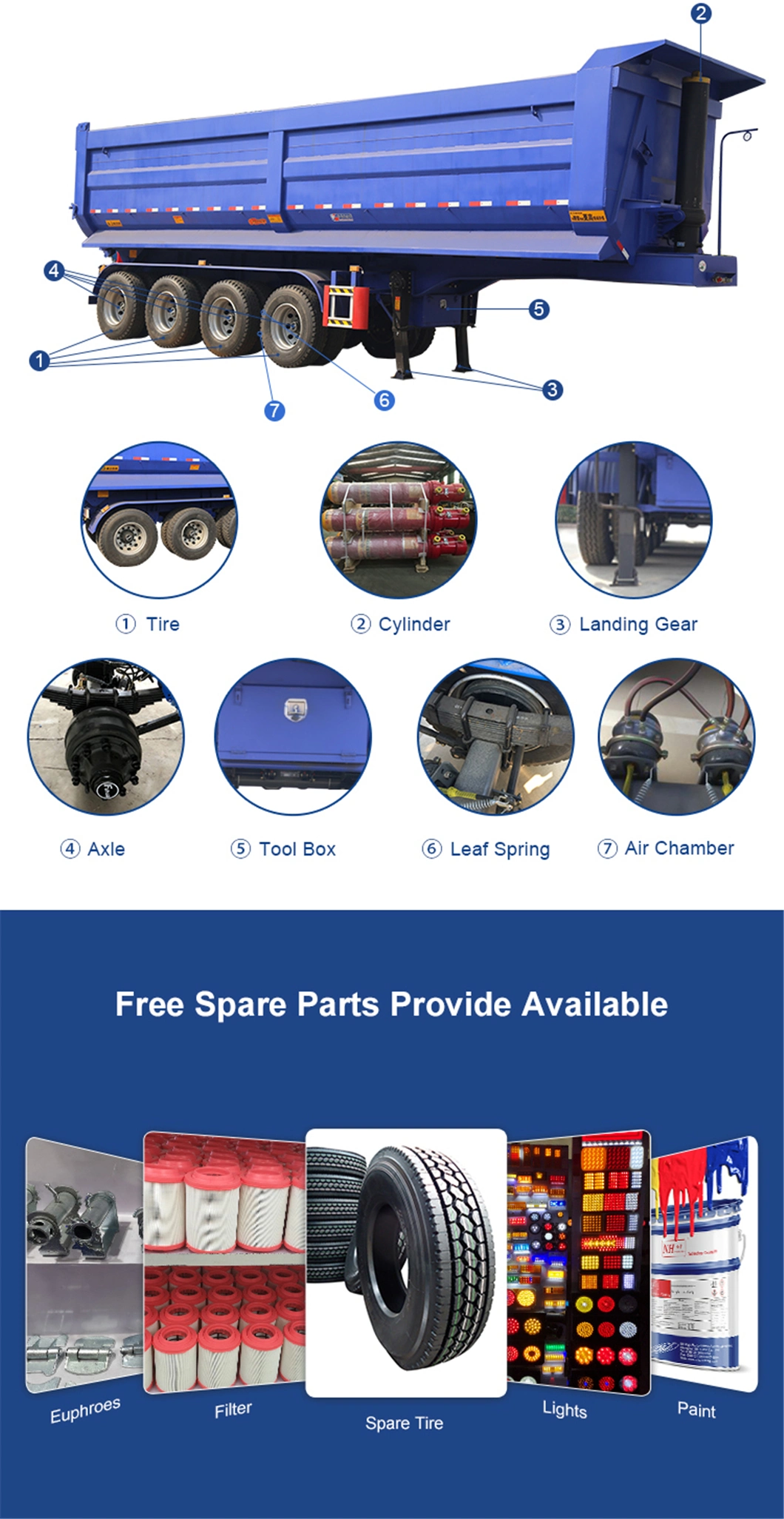 Tri Axles 60 Tons Dumping Quality Tipper Dumper Hydraulic Tipping Trailer