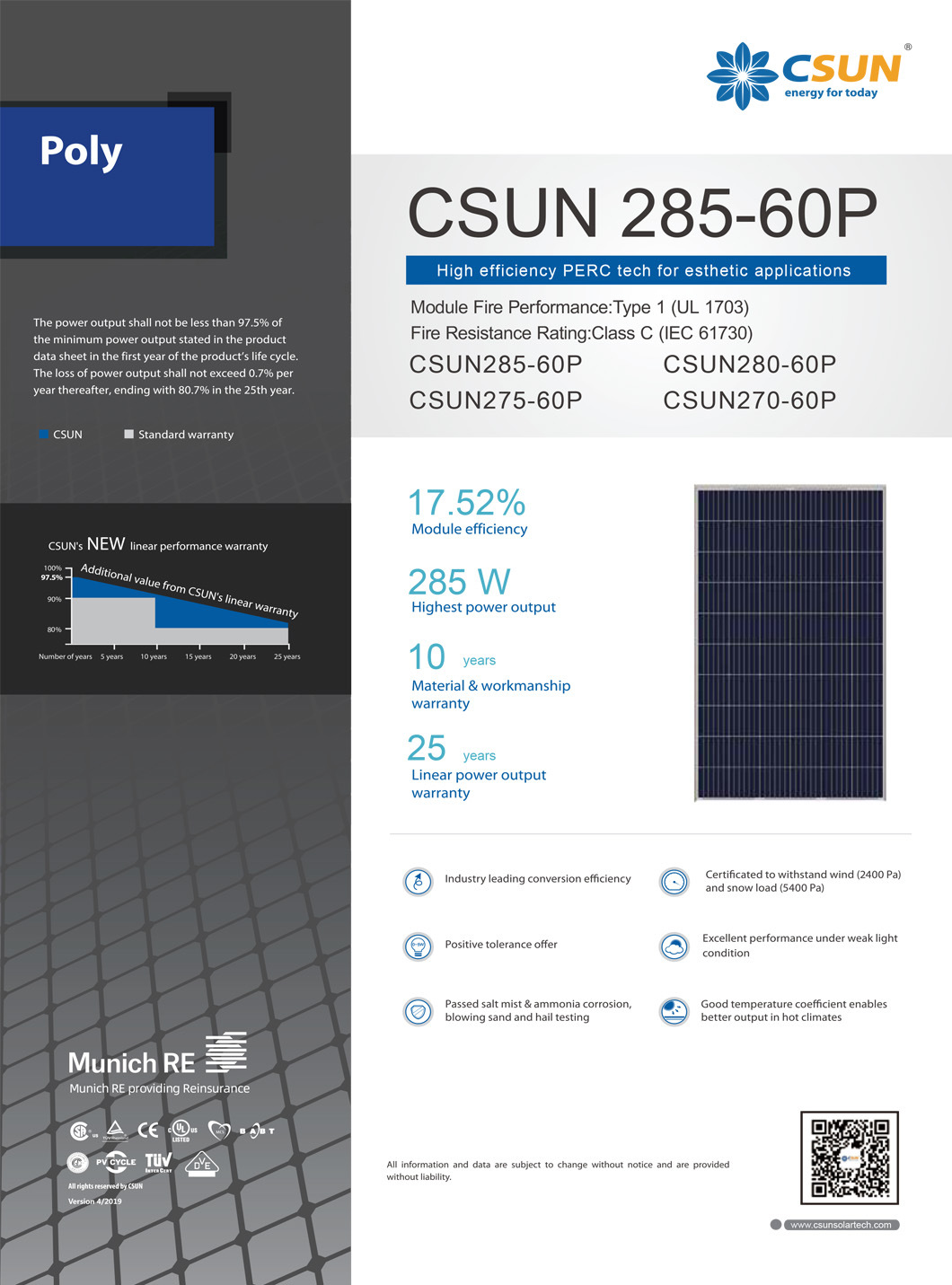 Csun Solar Panel 275W with 60cells for UK Market