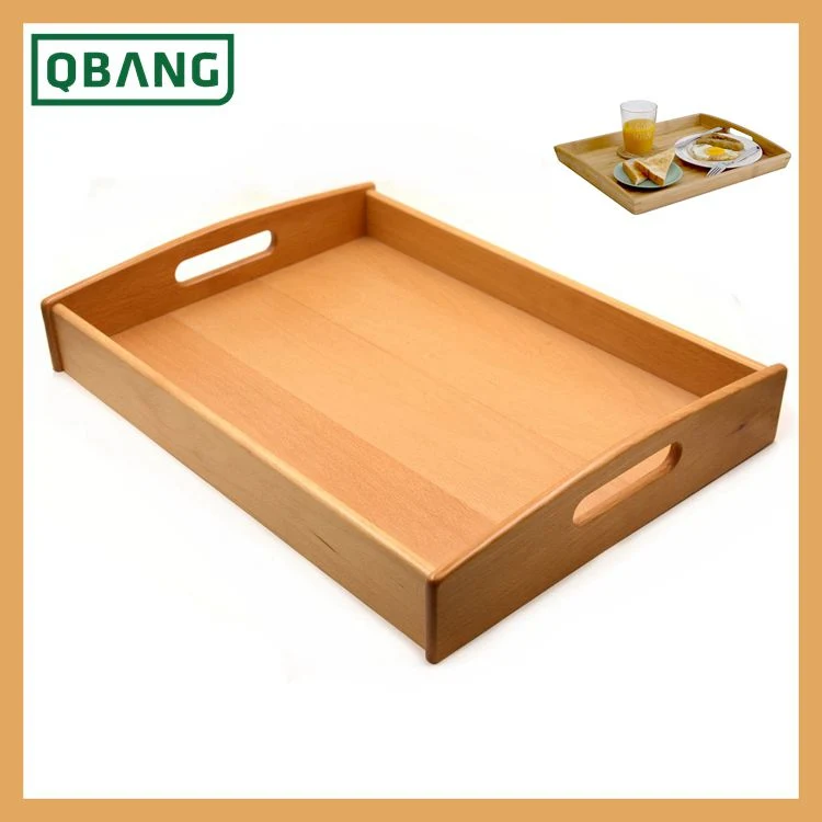 Healthy Bamboo Tray Restaurant Breakfast Serving Tray Bed, Hotel Wooden Food Serving Platter with Handle