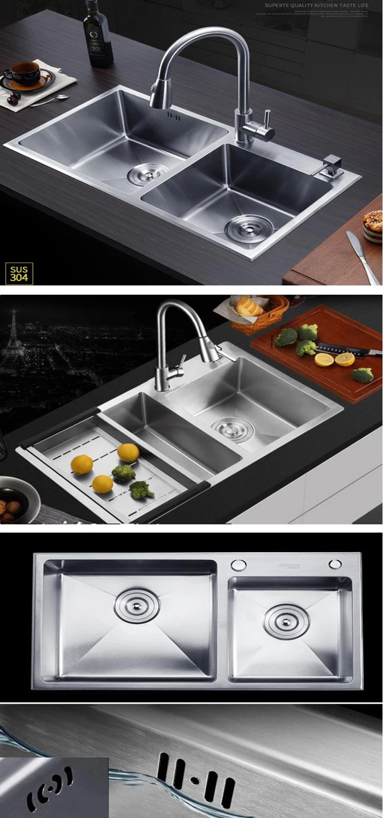 201/304 Undermount Double Bowl Stainless Steel Handmade Sink R10 Radius