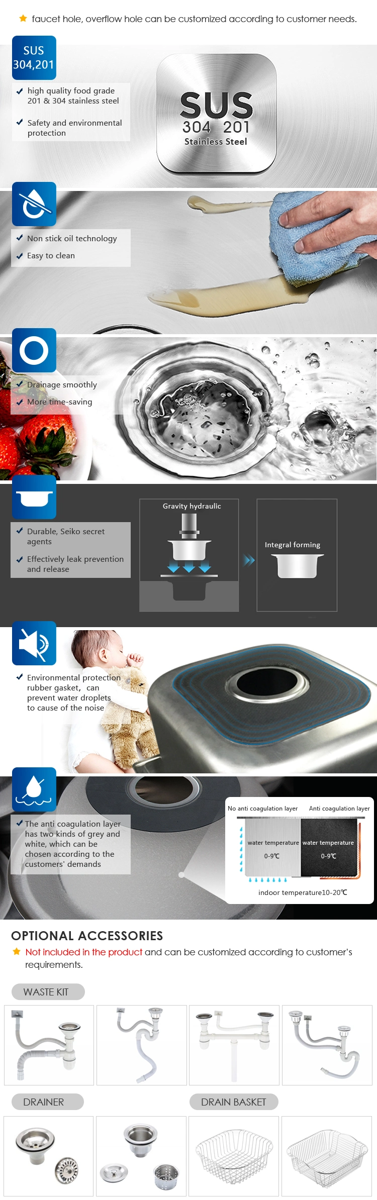 Popular Kitchenware Hotel Furniture Small Rectangular Wash Basin Stainless Steel Sink 500*400mm