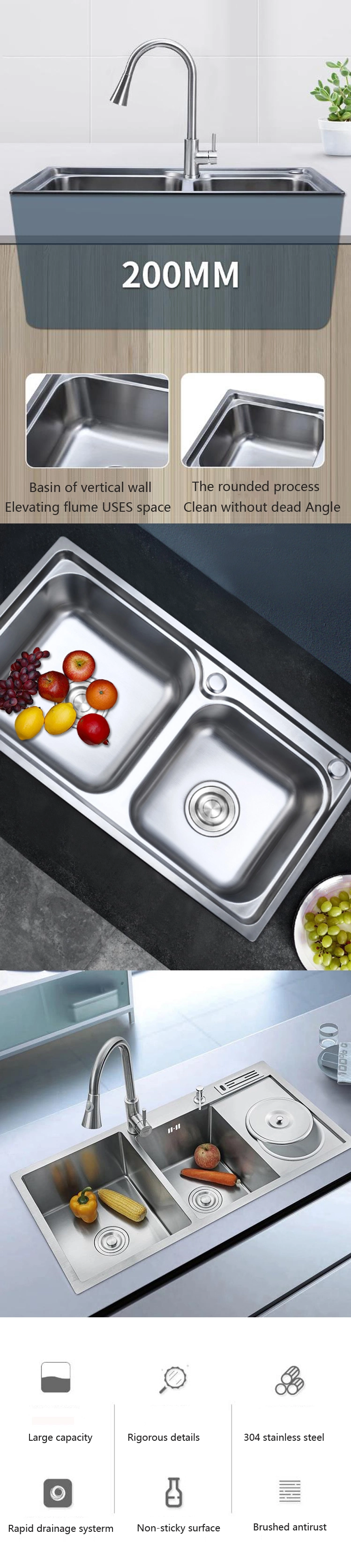 Cheap Custom Kitchen Handmade Sink 201 Stainless Steel Sink Bathroom Sink