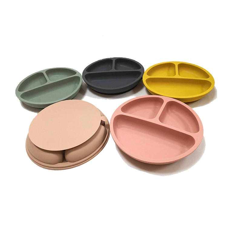 Safe Food Grade Silicone Baby Feeding Plates Set with Suction and Spoons