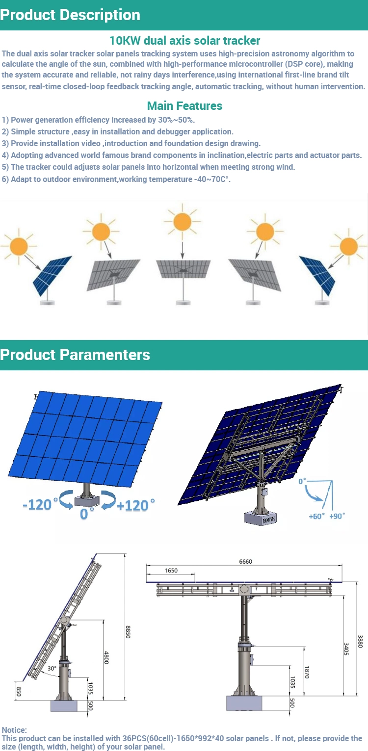 10kw Solar Tracking Bracket Dual Axis 2 Axis PV Sun Tracker Sun Tracking System Solar Tracker Bracket 24 Module Ouble Structure