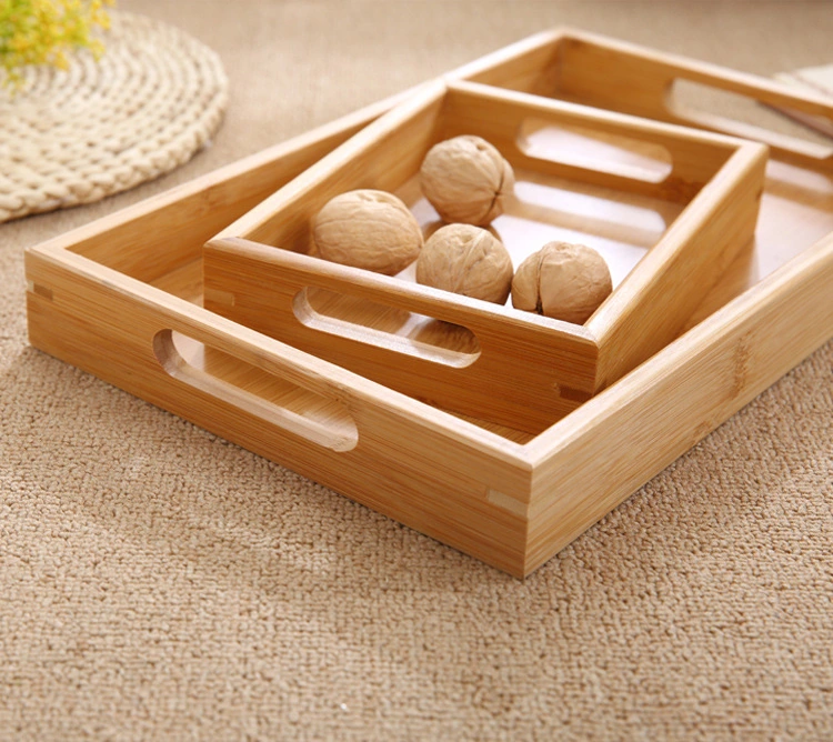 Rectangle Bamboo Butler Serving Tray with Handles, Wood Serving Tray